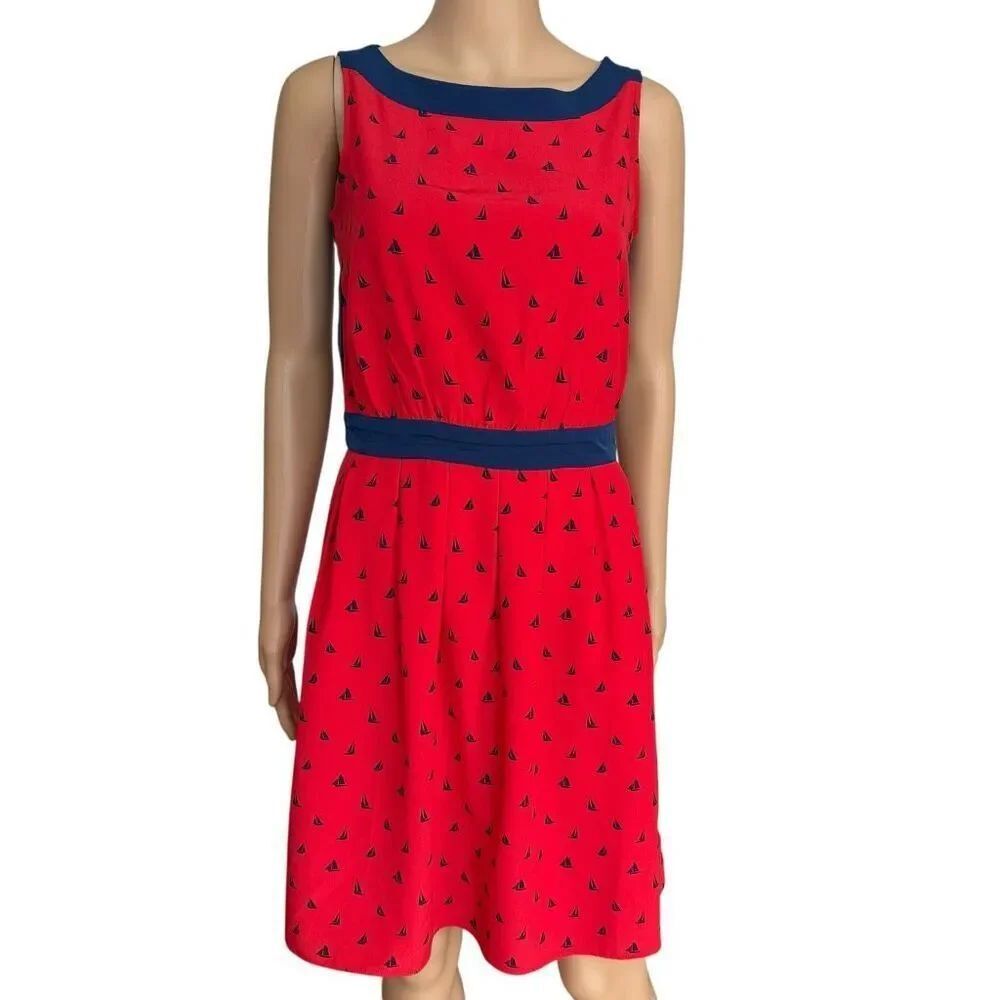 Tommy Hilfiger nautical-themed dress red with a navy blue sailboat pattern sz 2